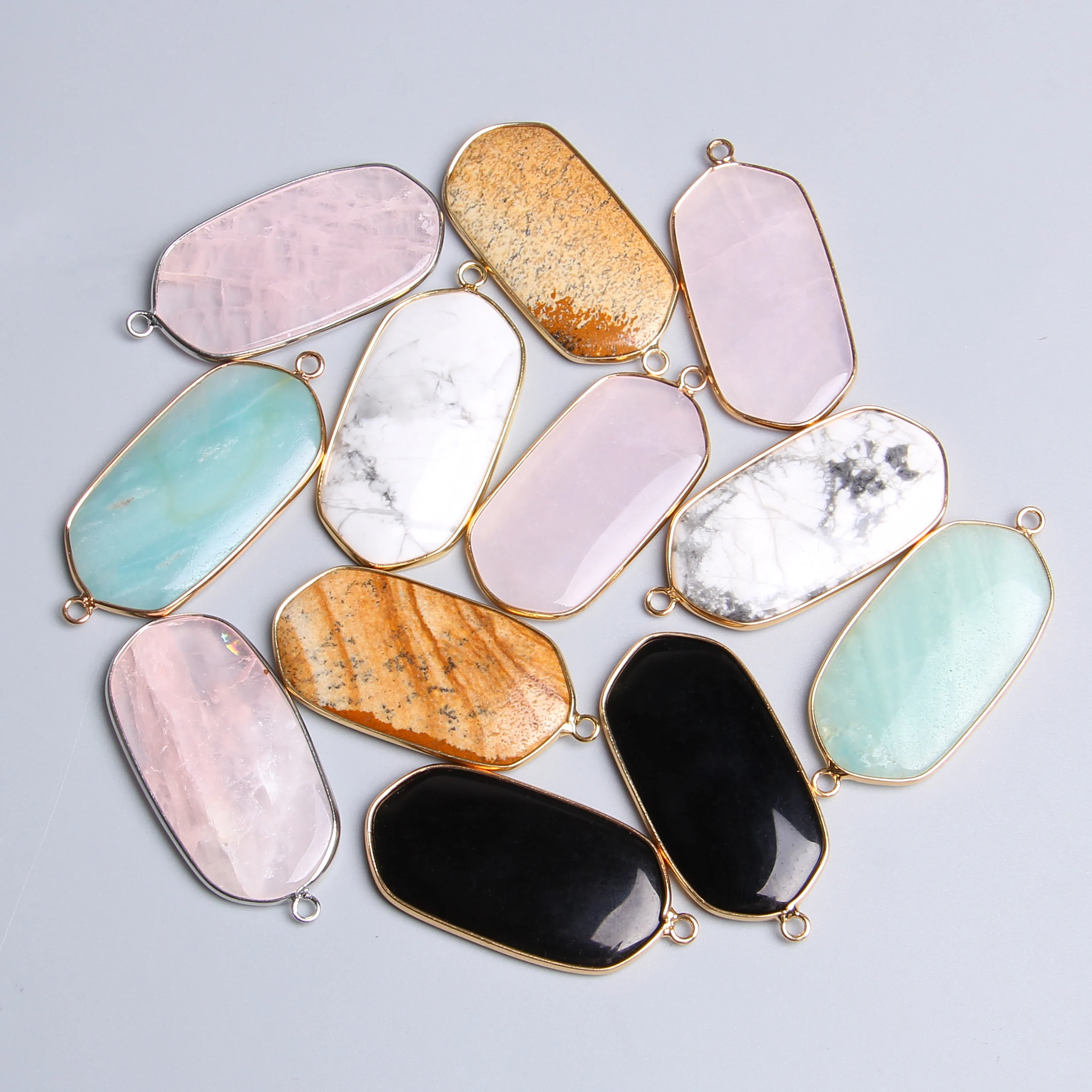 2pcs Natural blue amazonite stone pendants connector charm necklace bracelet earring connector Accessories blue stone pendants