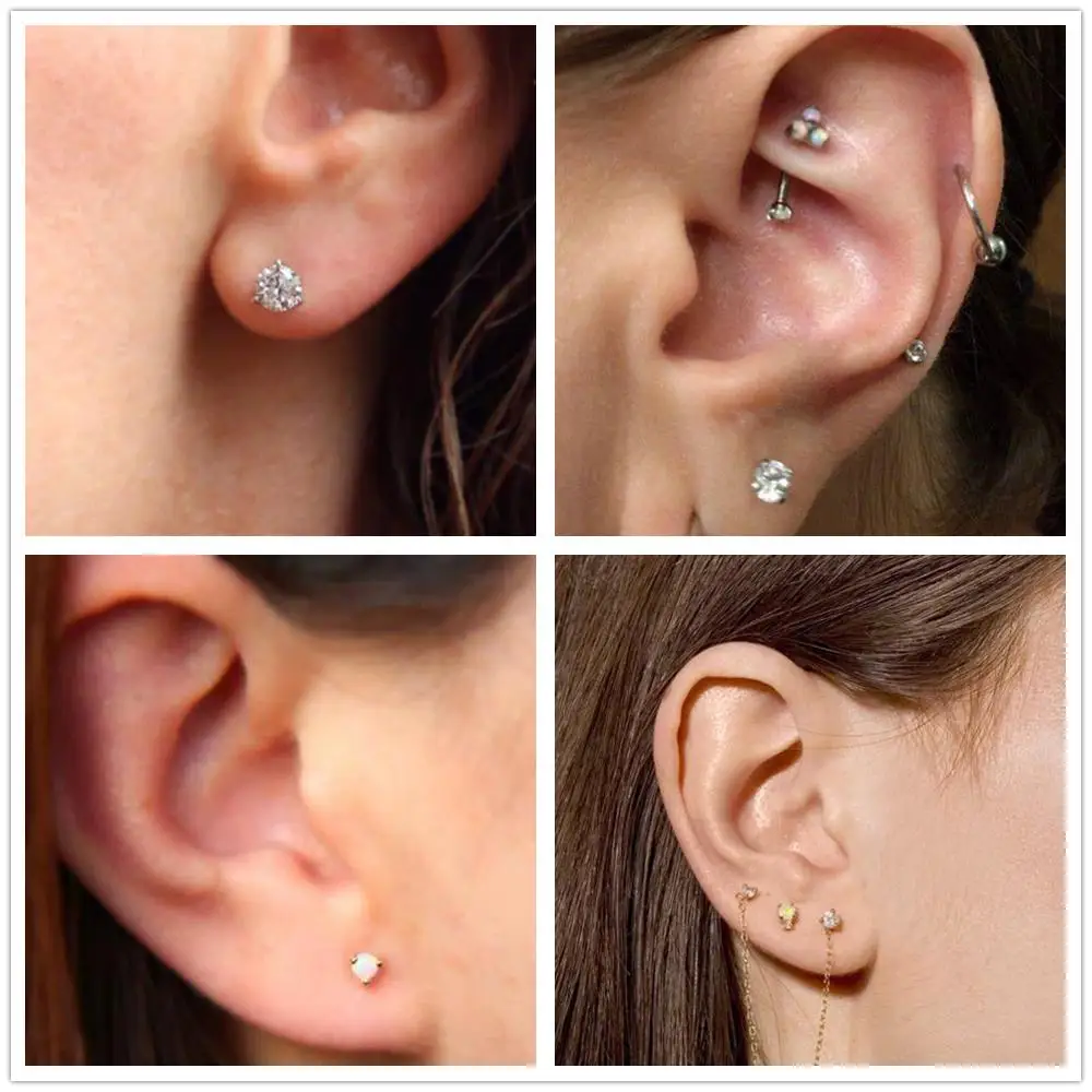 1pcs Surgical Steel Prong Opal Stone Nose Screw Stud Labret Helix Ring Lip Bar Stud Ear Cartilage Earring Piercing Body Jewelry
