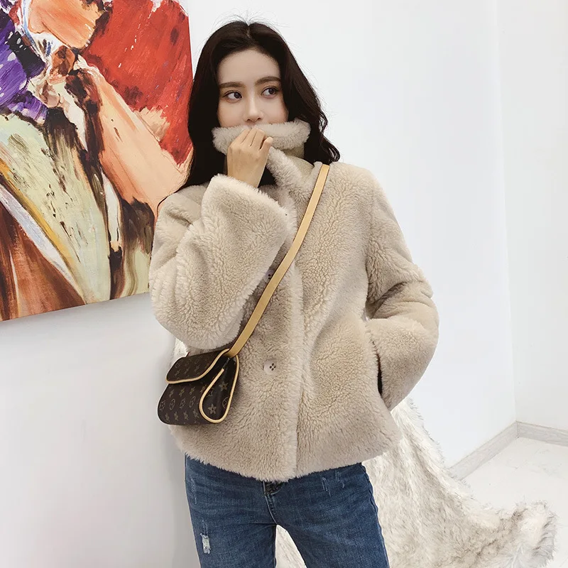 Real Fur Coat Women Autumn Winter Sheep Fur Jacket Korean Warm Woolen Overcoat Abrigos Mujer Invierno 2020