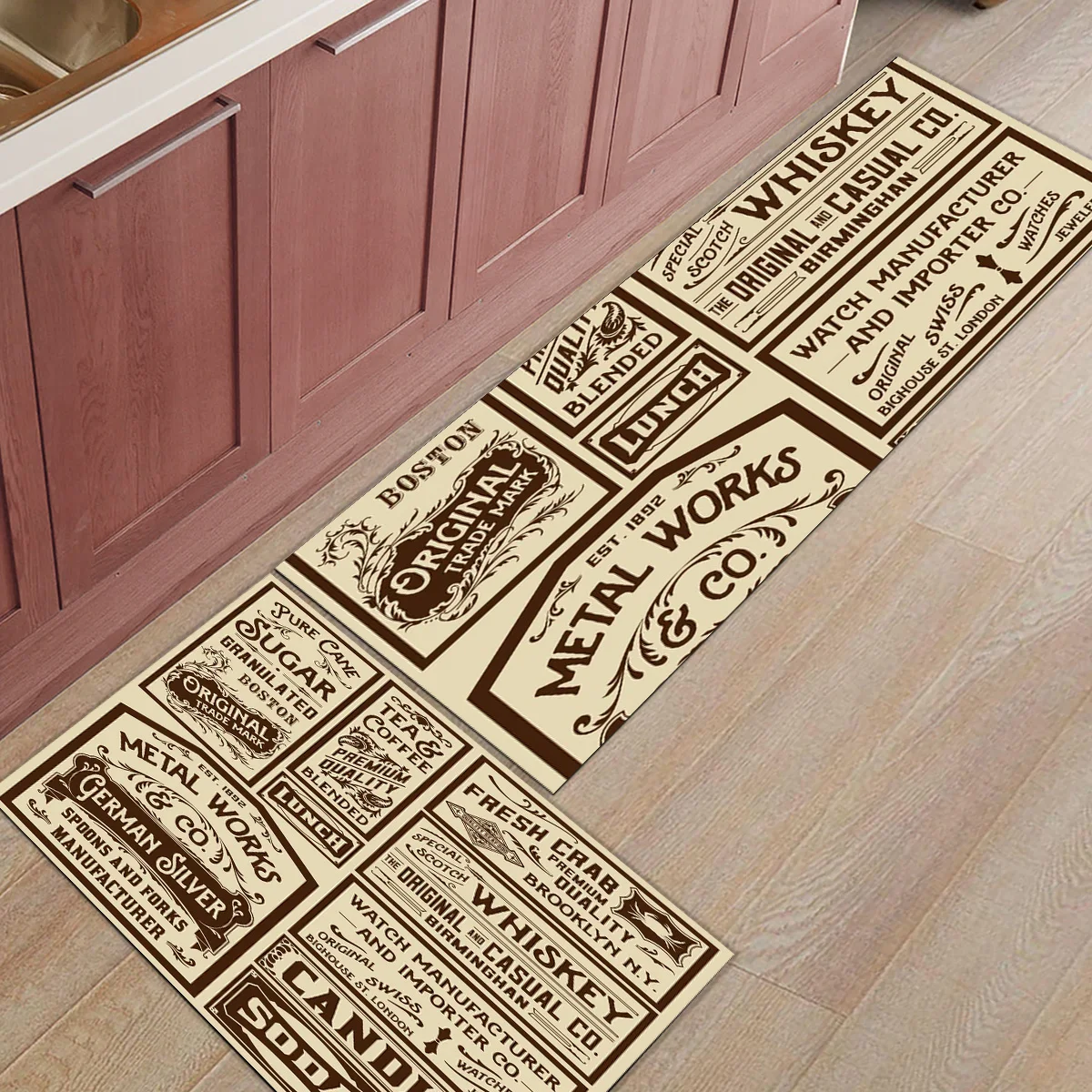 Newspaper Labels Retro Long Kitchen Mat Home Entrance Doormat Anti-slip Bathroom Rug Home Floor Decoration