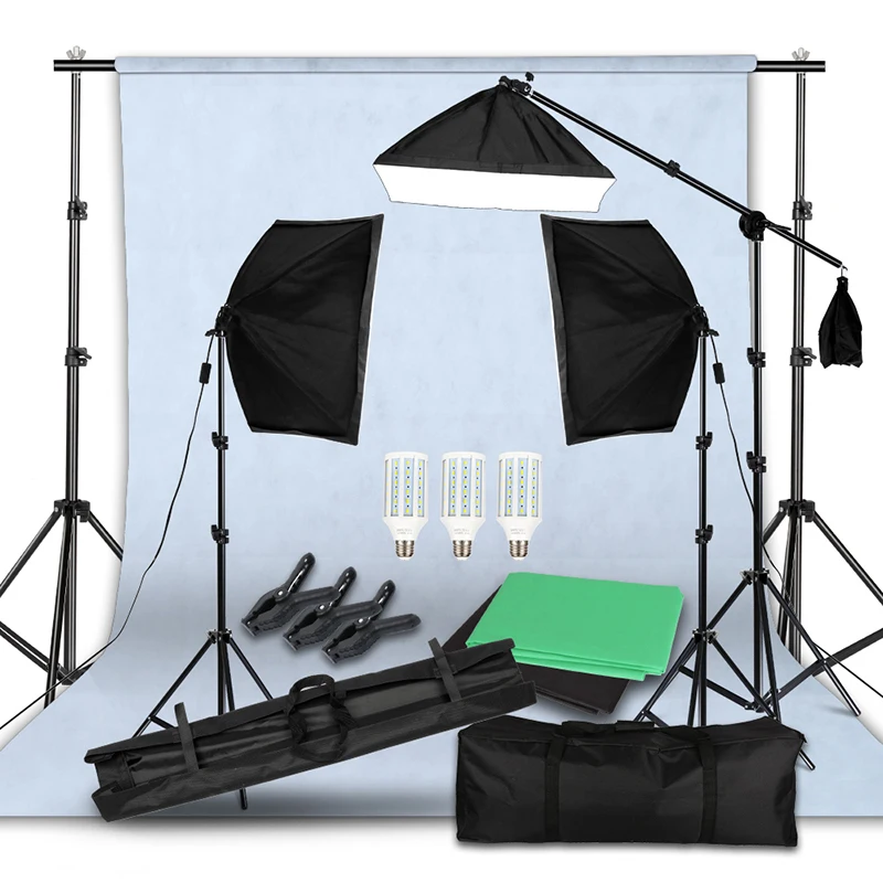 Photography Background Frame Support Softbox Lighting Kit Photo Studio Equipment Accessories With 3Pcs Backdrop And Tripod Stand