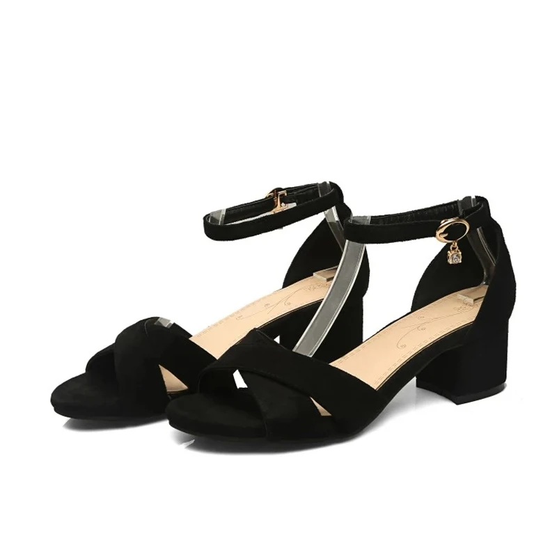 Plus Size 12 13 14 15 16 high heels sandals women shoes woman summer ladies Suede crossed sandals with thick heels