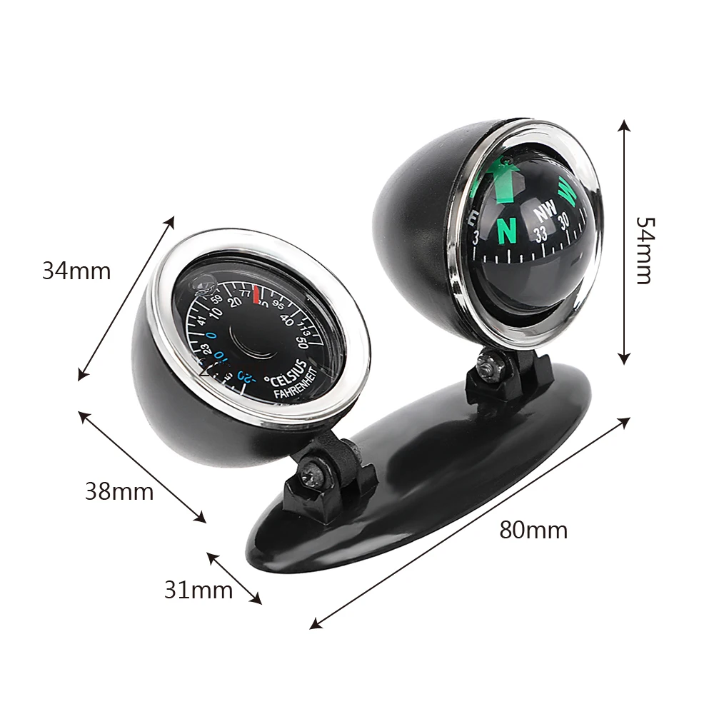 Car Ornaments Compass Thermometer Guide Ball Dashboard Meters Gauge Decorative Truck Automobile Accessories Interior Decoration