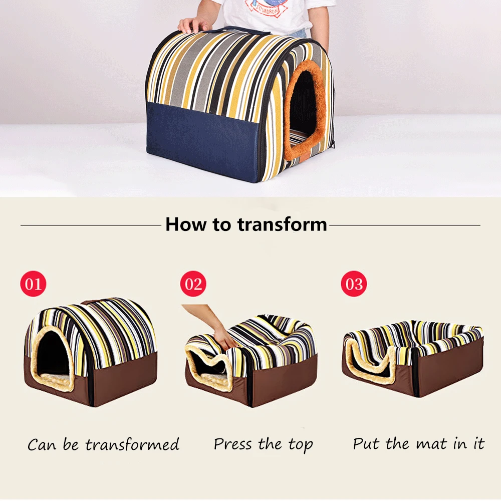 (S-L) Medium Dog Kennel Indoor Soft Comfortable Puppy House Removable Small Dog Bed Cave Winter Warm Pet Sleeping Mat Portable