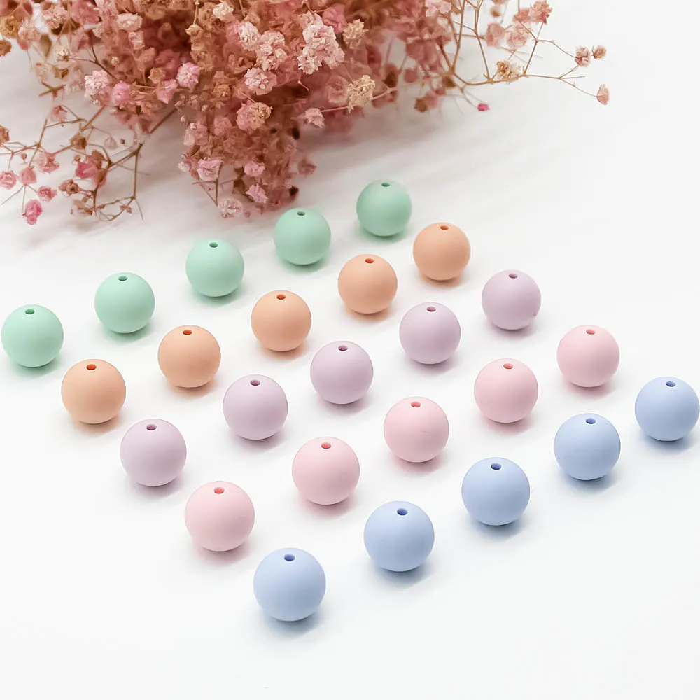 Cute-idea Silicone Beads Round Beads 12mm 10pcs Food Grade Silicone Teether DIY Pacifier Clips Beads Necklace Baby Teethers