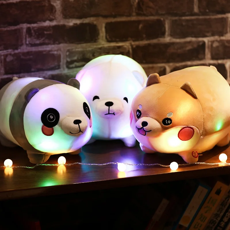 Creative Light Up LED White Bear&Panda&Shiba Inu Stuffed Animals Plush Toy Colorful Glowing Luminescent Christmas Gift Pillow