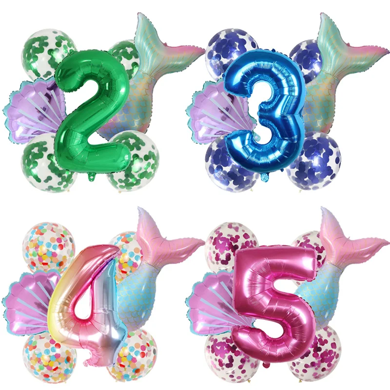 1 ensemble de ballons en forme de queue de poisson, en aluminium, 30 pouces, numéro pour bébé fille, ballons à air roses, décoration de fête d'anniversaire, jouet pour enfants