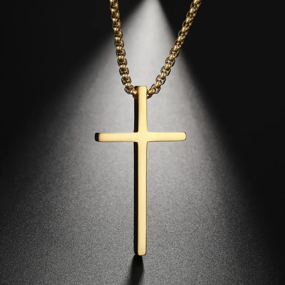 My Shape Christian Cross Necklaces Stainless Steel Chain Necklace Men Black Color Choker Amulet Religious Jesus Jewelry Gift