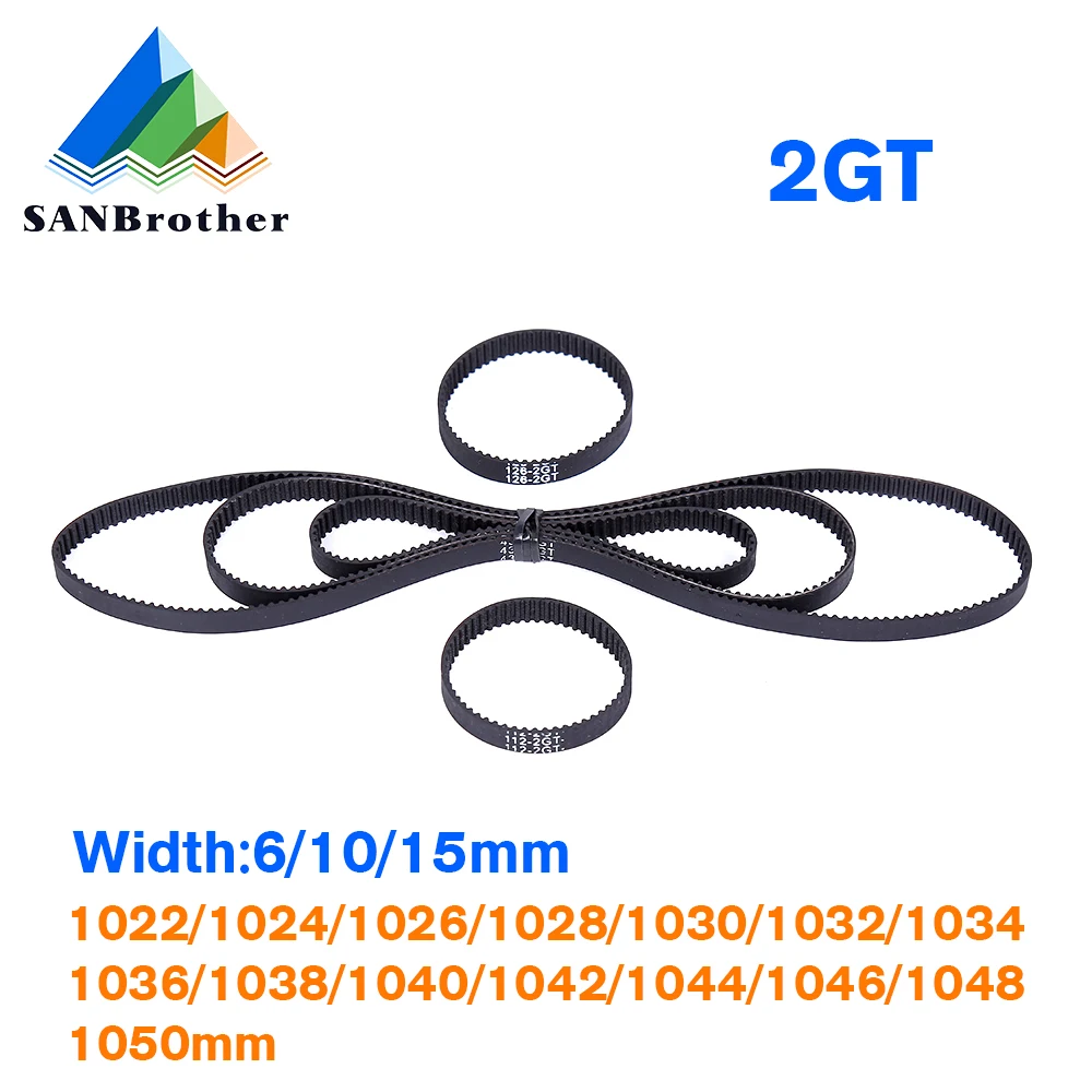 

3D Printer Belt Closed Loop Rubber GT2 Timing Belt 2GT-6 1040 1022 1024 1026 1028 1030 1036 1042 1050 1046mm Width 6 10 15mm