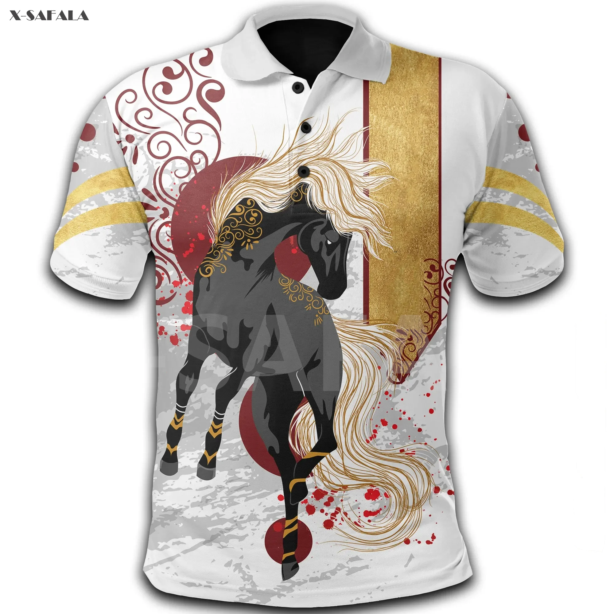 Gentleman Horse Red Cardinal Ancient Egypt 3D Full Printed Men Women Thin Polo Shirt Collar Short Sleeve Street Wear Casual Tee