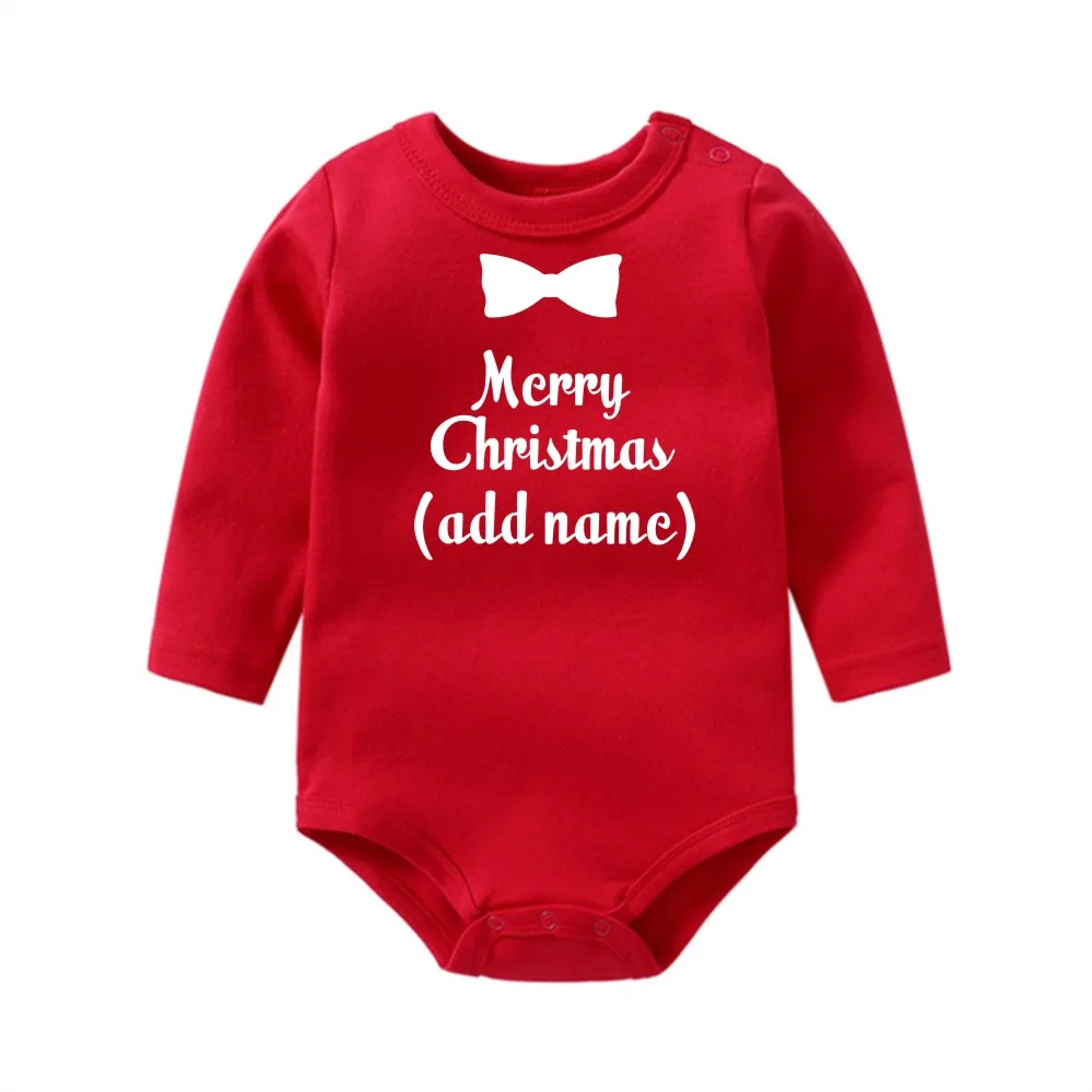 Pribadi Yang Baru Lahir Pakaian dengan Lengan Panjang Nama Kustom Selamat Natal Pakaian Bayi Pertama Hadiah Natal Nama Bayi Bodysuit