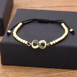 Nidin New Classic Light Luxury Copper Macrame Pave CZ 4MM Beads 8 Shape Men Women Handmade Adjustable Bracelets Jewelry Gift