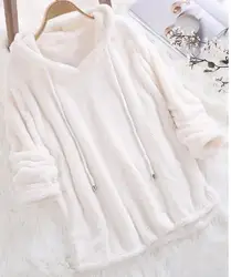 Plus Size 5XL 2022 Autumn Winter Women Casual Solid Long Sleeve Sweatshirt Long Sleeve Plush Thick Warm Hoodies  Pullover