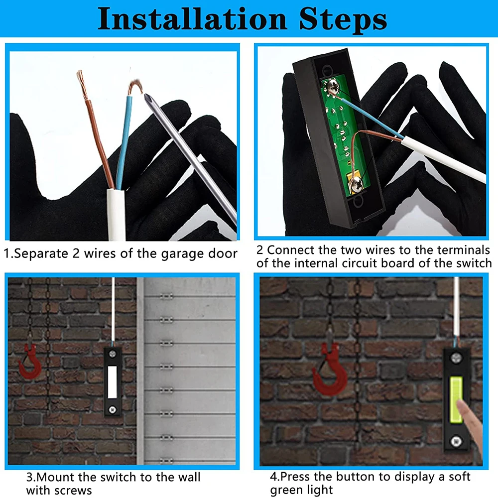 Interruptor Universal para abridor de puerta de garaje, 4 piezas, 41A4166, iluminado con cable, montaje en pared