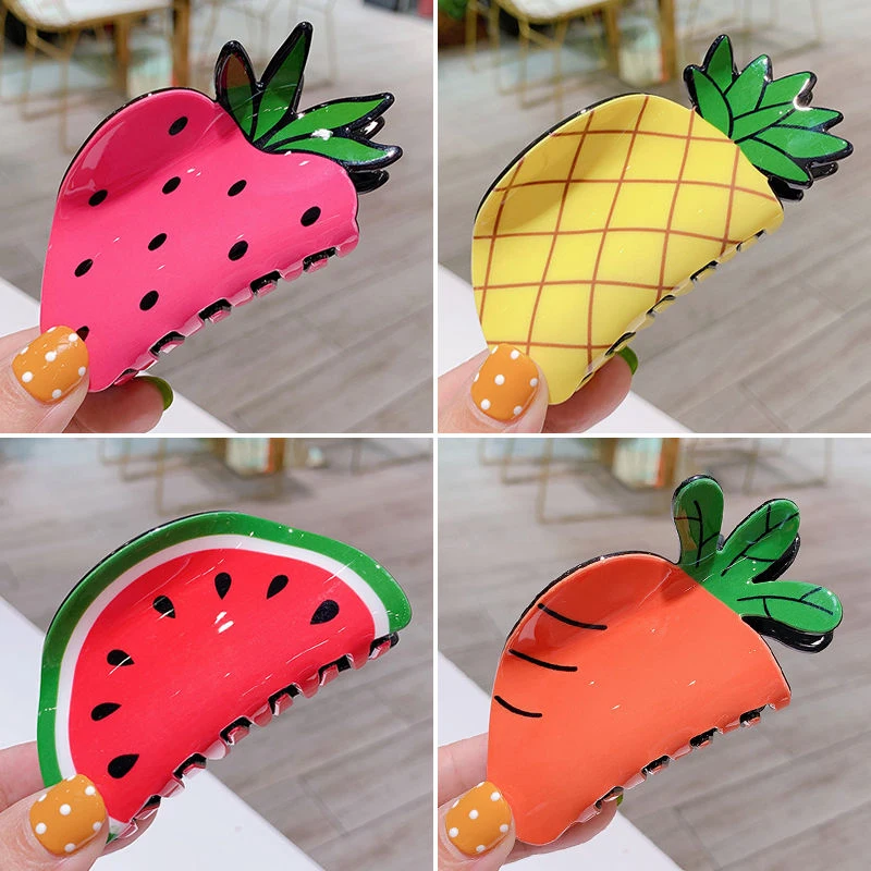 Cute Summer - themed Fruit & Vegetable Hair Claw Clips - Watermelon, Carrot, Pineapple Styles! Fashionable Shark Clips for Women