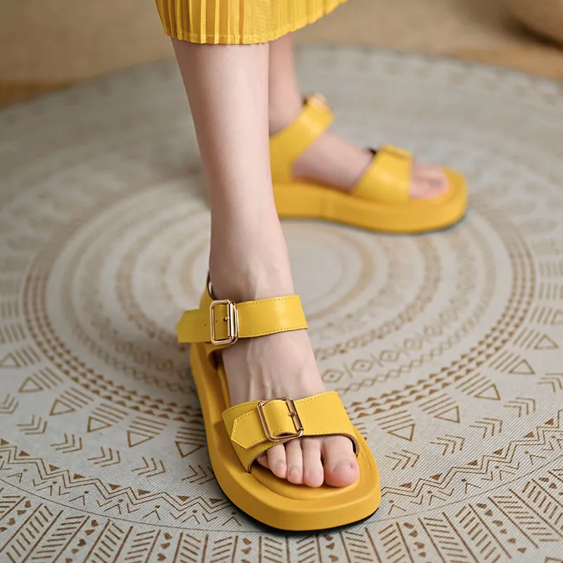 FEDONAS Classic Women Falt Shoes Genuine Leather Punk Platform Shoes Woman 2025 Summer Buckles Office Lady Casual Women Sandals