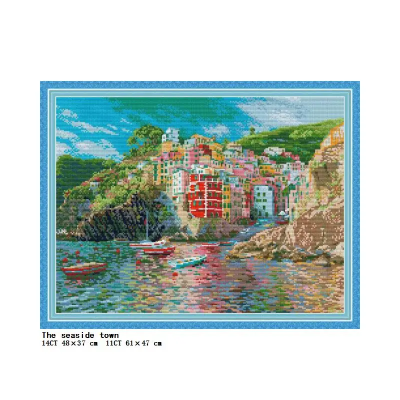 Seaside scenery series Printed Cross Stitch Kit 11CT 14CT Counted Canvas Embroidery Set DIY Needlework Home Decoration Gifts