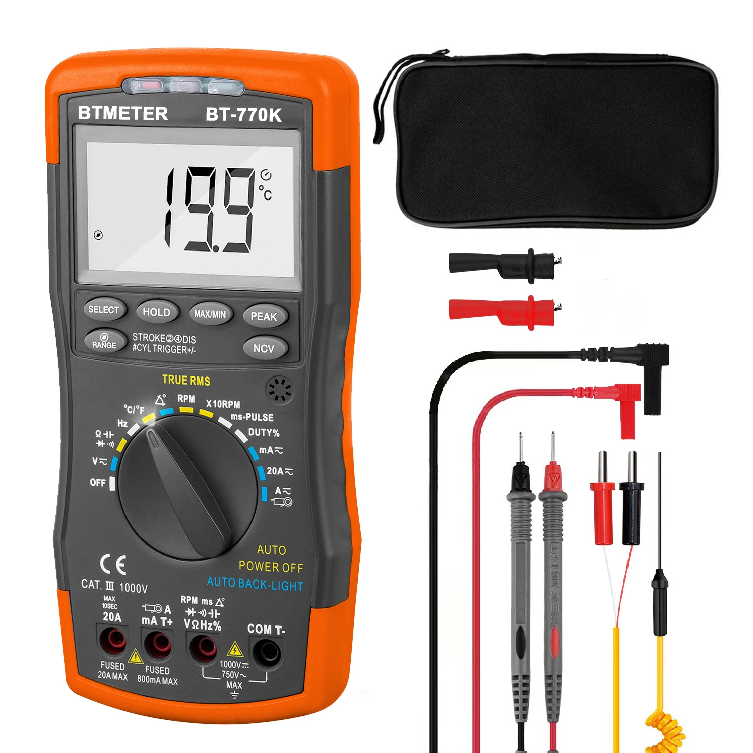 770K Digital Multimeter Auto Ranging for Dwell Angle Pulse Width Tach Temperature Duty Cycle Current Voltage Resistance Test