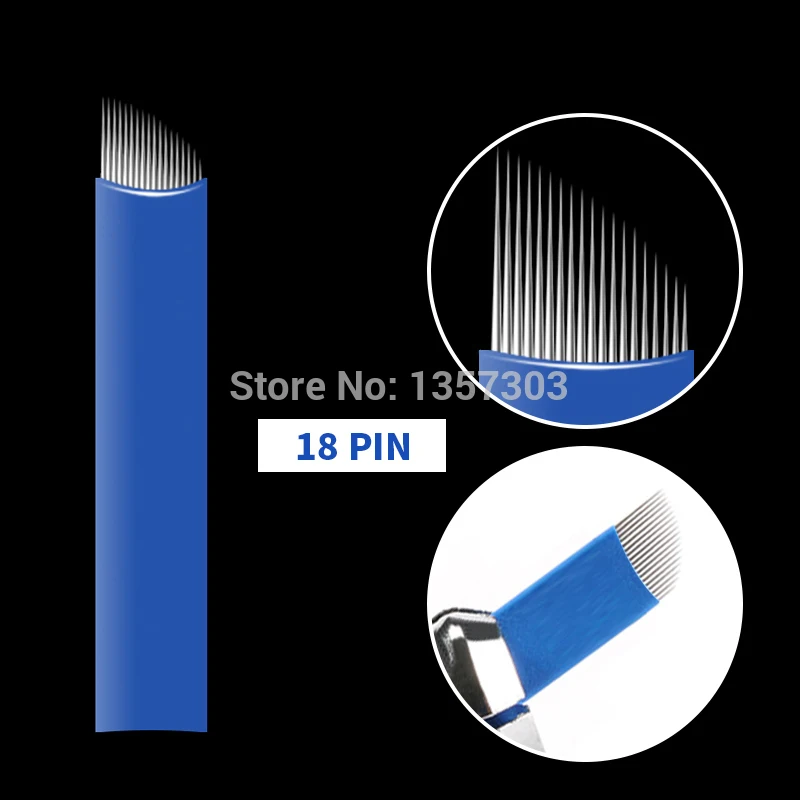 50pcs Blue 0.20mm Microblading Needles for Tattoo Lamina Tebori 7 9 11 12 14 Flex Blades U Shape Permanent Makeup Needle Blade
