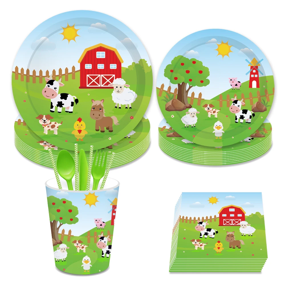 Boerderij Koe Dier Thema Verjaardagsfeestje Decor Wegwerp Servies Cartoon Party Ballon Vlaggen Baby Shower Versieren Feestartikelen
