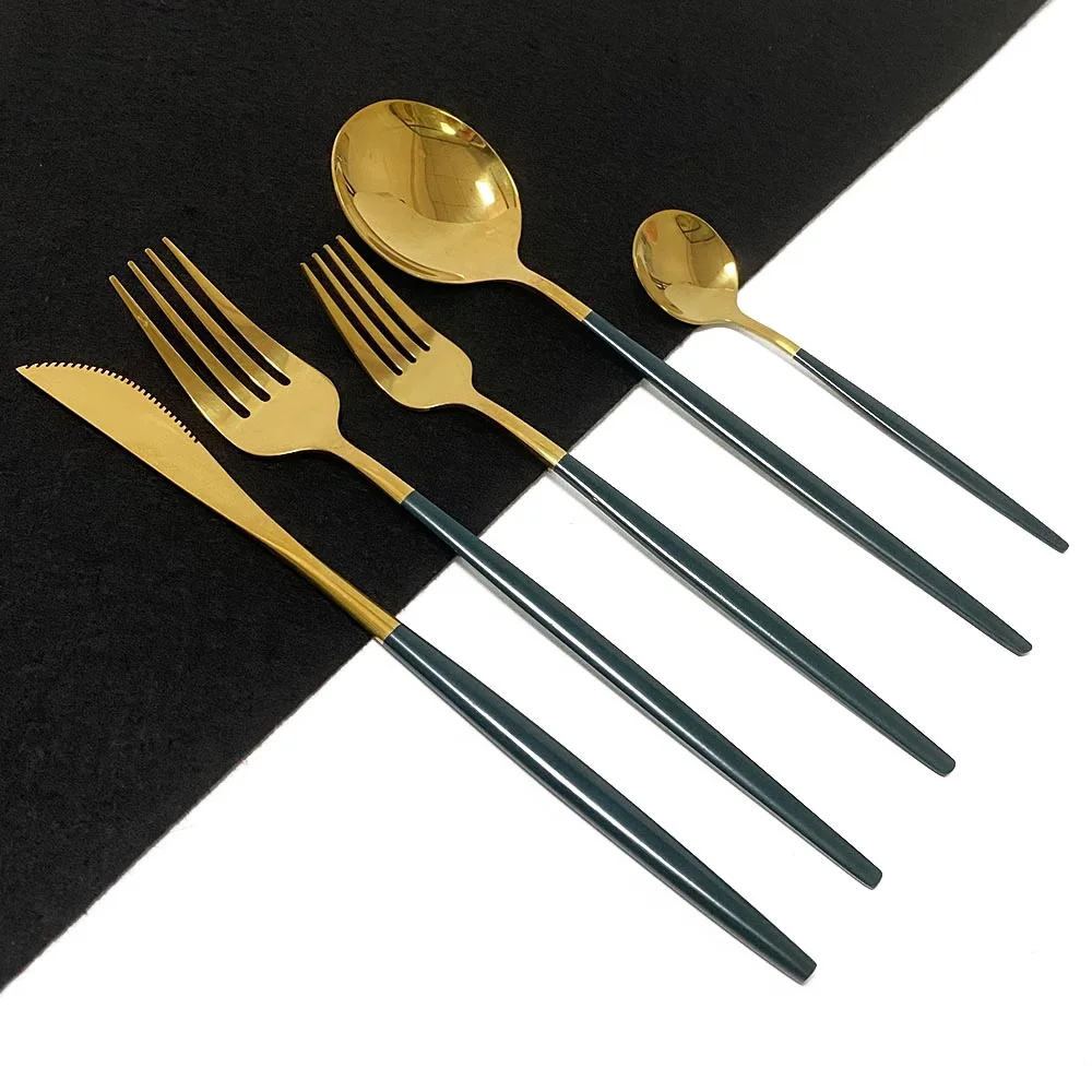 30pcs Dark Green Dinnerware Set Stainless Steel Cutlery Set Flatware Tableware Set Dinner Knife Fork Spoon Dishwasher Safe