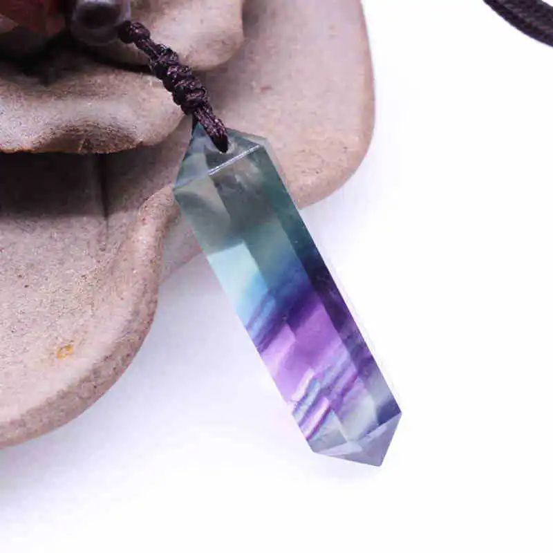 

Natural Colorful Fluorite Quartz Bead Pendant Women Men Hexagonal Column 40x10mm Fluorite Necklace Jewelry Fashion AAAAA