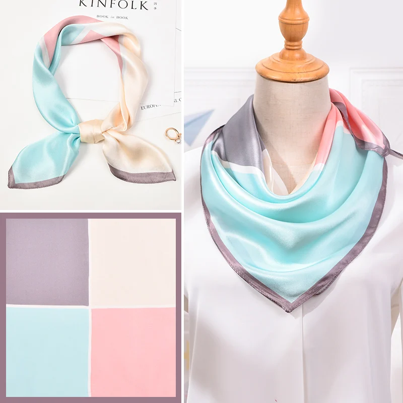 

100% Real Silk Neck Scarf For Women Print Silk Square Scarfs Cartoon Neckerchief Fashion Bufanda 2021 Foulard Femme 65x65cm