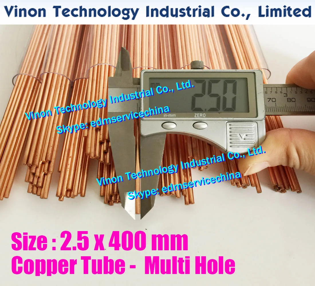 (25PCS/LOT) 2.5x400mm Copper Tube Multihole, Copper EDM Tubing Electrode MultiChannel Dia. 2.5mm Length 400mm for Superdrill EDM