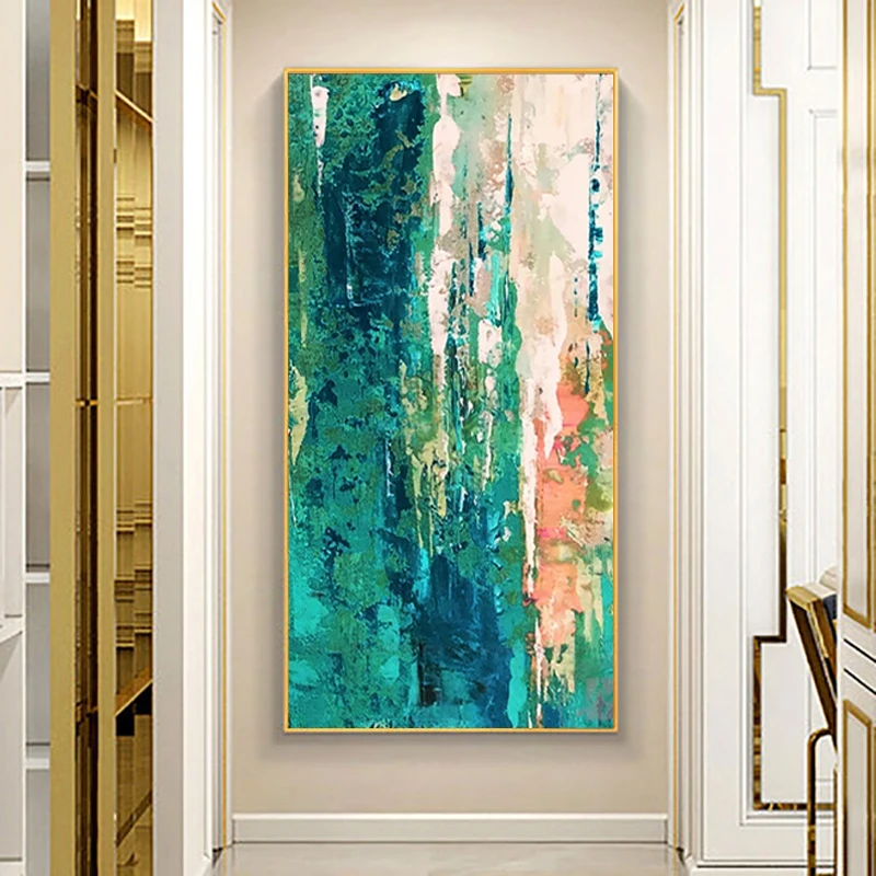 

Hand Painted Green Tree Oil Painting On Canvas Large Forest Landscape Picture For Living Room Hall Huge Blight Abstract Wall Art