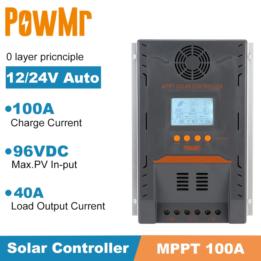 MPPT 100A Solar Controller Max Input 96V and LCD Display 12/24VDC Battery Charger with 0 Layer Pricnciple Operating System