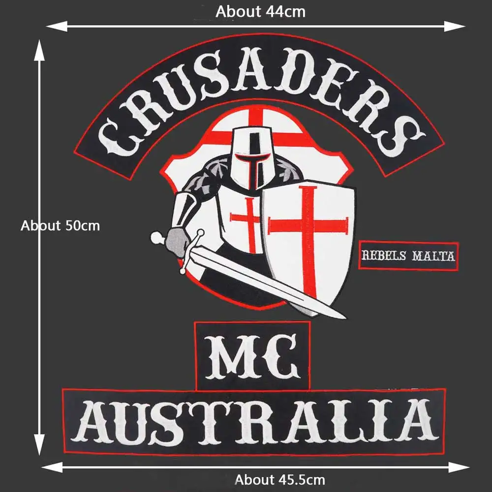 Crusaders Australia MC Large Embroidery Punk Biker Patches Clothes Stickers Apparel Accessories Badge