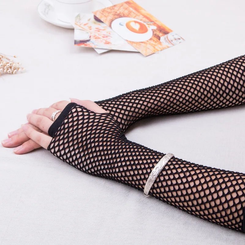 Fishing Net Gloves Thick Mesh Gloves Fun Punk Nightclub Sexy Neon Fishnet Fingerless Long Gloves Leg Arm  Party Fancy For Women