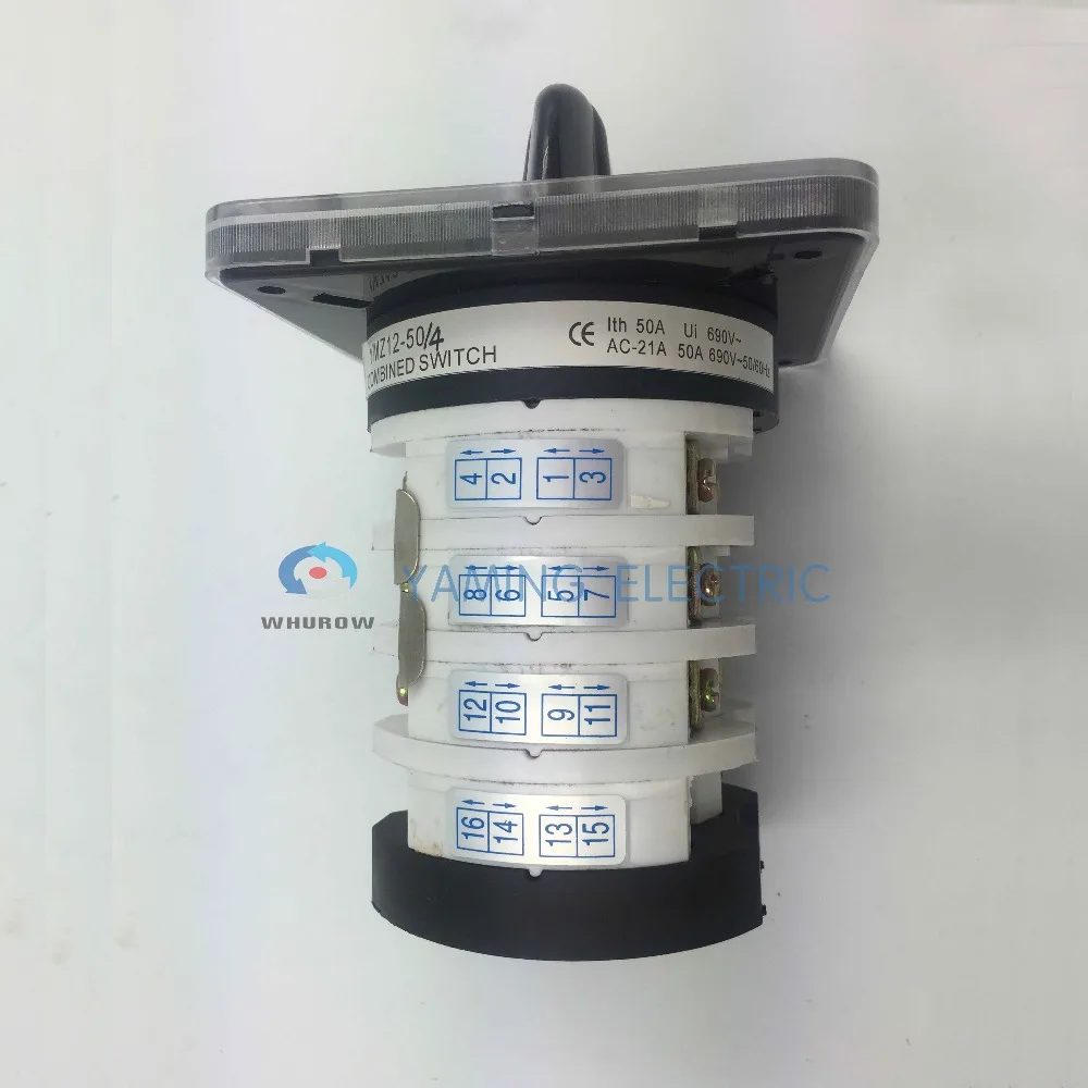 0-7 Position Rotary Cam Changeover Switch 50A Four Poles Universal Changeover Selector Silver Contact YMZ12-50/4