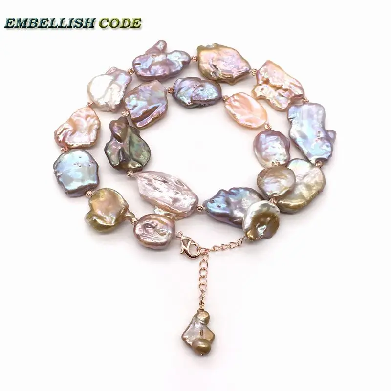 High Class Decor Good Lustrous Pearl Necklace Keshi Irregular Square Baroque Style Peach Golden Mixed Freshwater  Fine Jewelry