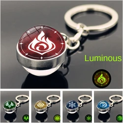 Luminous Genshin Impact periphery Keychain Pendant Eye of God Element Double-Sided Glass Ball Pendant Metal Key Ring Pendants