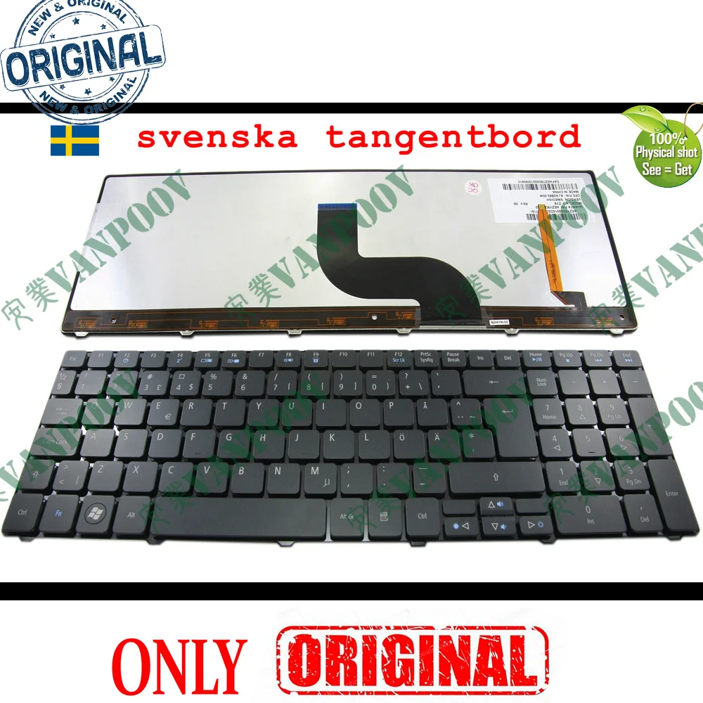 New Notebook Laptop Keyboard for Acer Aspire 5810 5810T 5410T 5536 5536G 5738 5740 8935 8940 Backlit Black Swedish SD Version