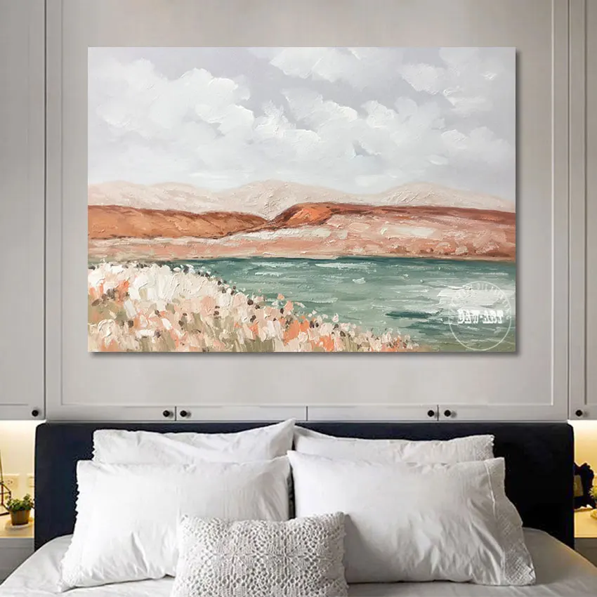 Simple River Bank Natural Landscape Oil Paintings Abstract Canvas Picture No Framed Acrylic Scenery Hand Drawing Art Wall Poster