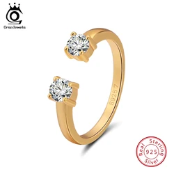 ORSA JEWELS 100% 925 Sterling Silver Rings Adjustable Finger Ring Silver Gold Color AAA Zircon Silver Jewelry Party Gift OSR60