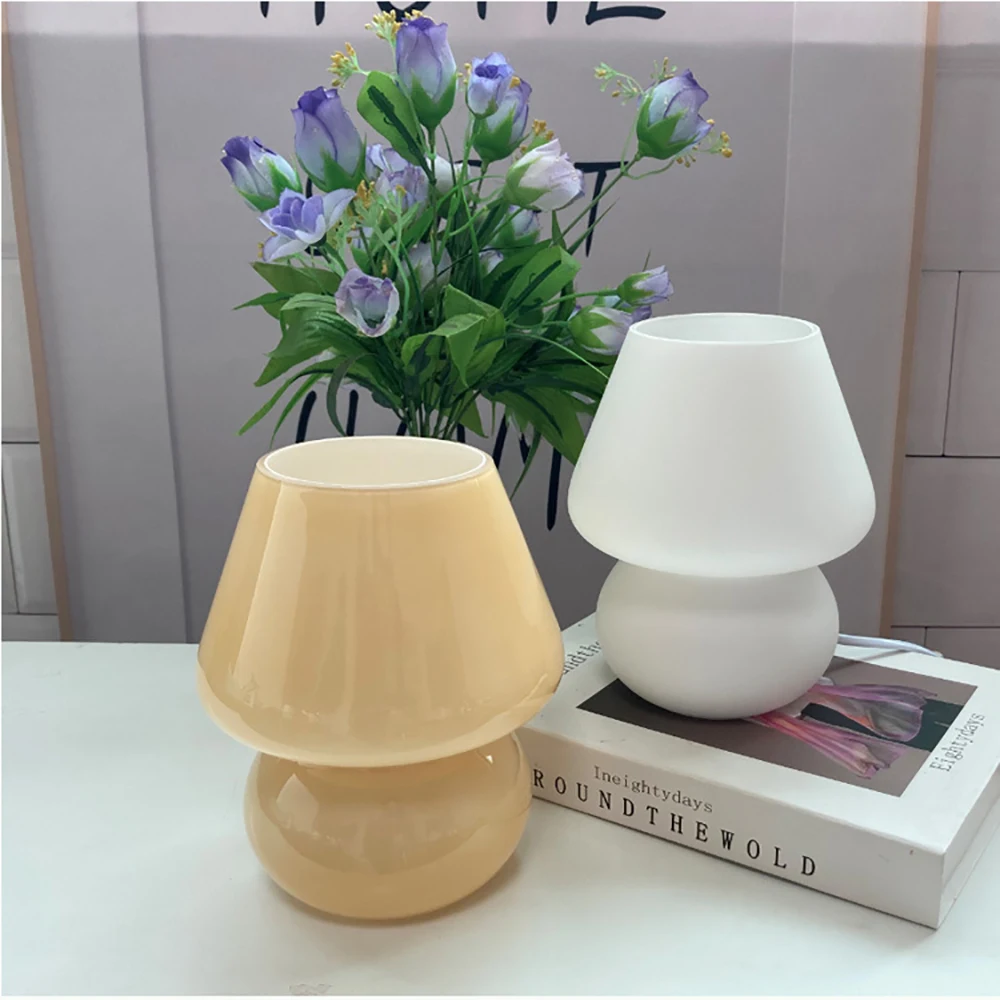 Glass Mushroom Table Lamp for Room Decor LED E14 USB AU CN EU UK US Plug Frosted / Striped 3 Colors Dimmable Vintage Night Light