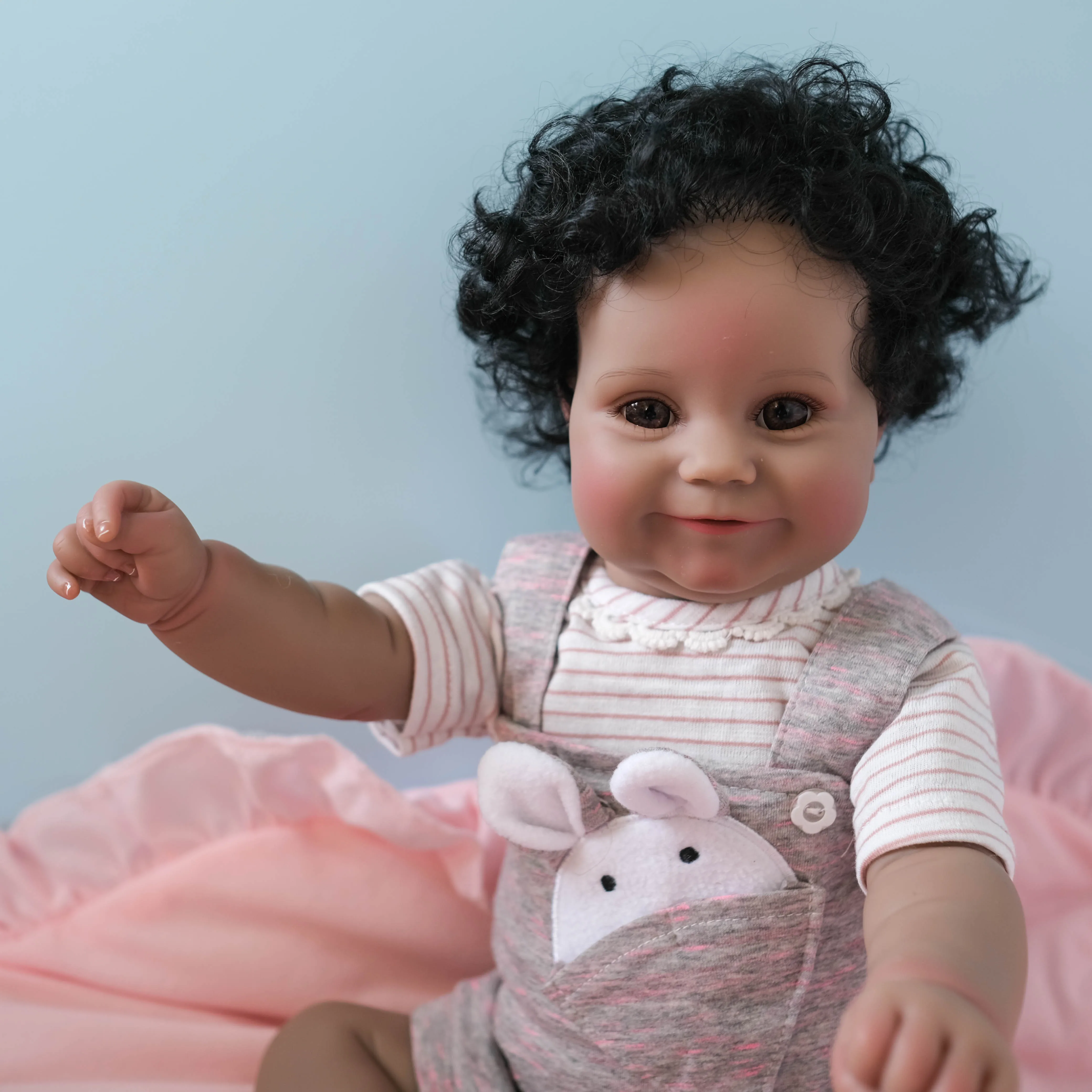 Bebes 50CM Full Body Reborn Maddie Doll in Dark Brown Black Skin Hand-Detailed Painting with Visible Veins Lifelike 3D Skin Tone