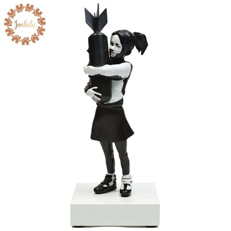 32CM Modern Art Bomb Hugger Black White Red White Banksy Bomb Girl Street Art Resin Statue Creative Home Gift Desktop Decoration