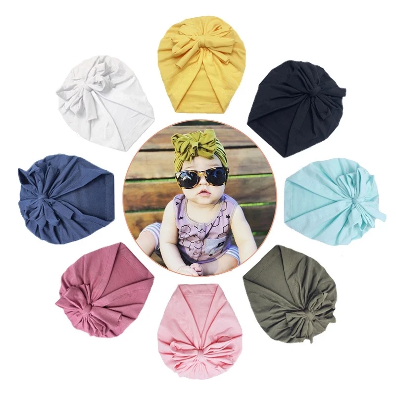 Infant Headbands Solid Cotton Kont Turban Headband For Girls Stretchy Beanie Hat Headwear Baby Hairband Faixa Cabelo Para Bebe