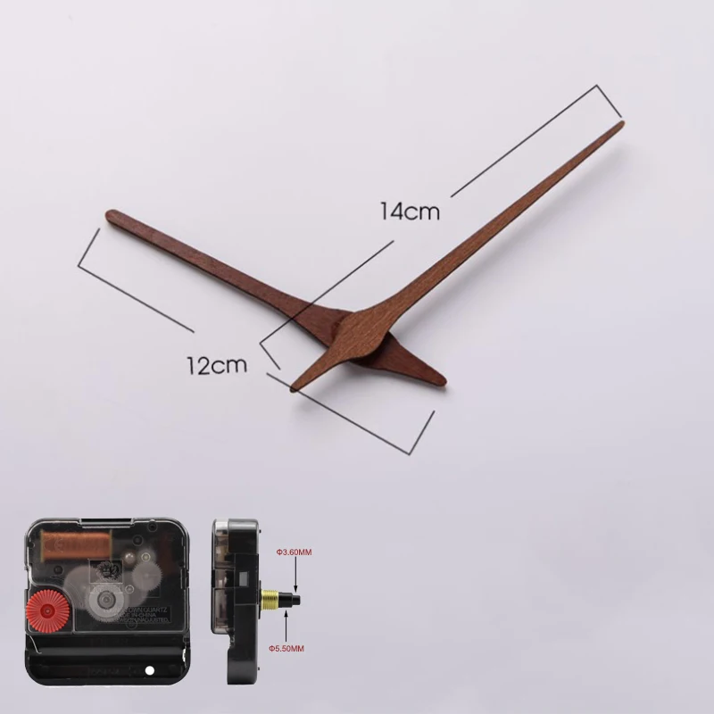 Reloj silencioso con movimiento de madera, mecanismo de 14 pulgadas, manecillas de madera, eje largo, mecanismo de mecanismo para reloj de pared 3D,