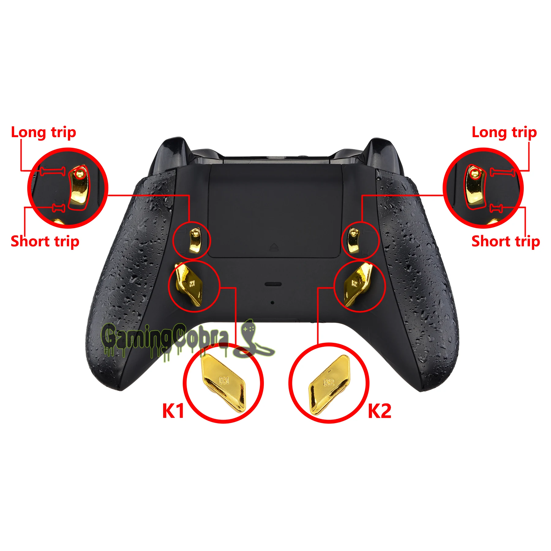 Pulsanti di ricambio lucidi oro cromato estremo K1 K2 pagaie per Controller Xbox One S / X Remap elevato e Kit di arresto grilletto