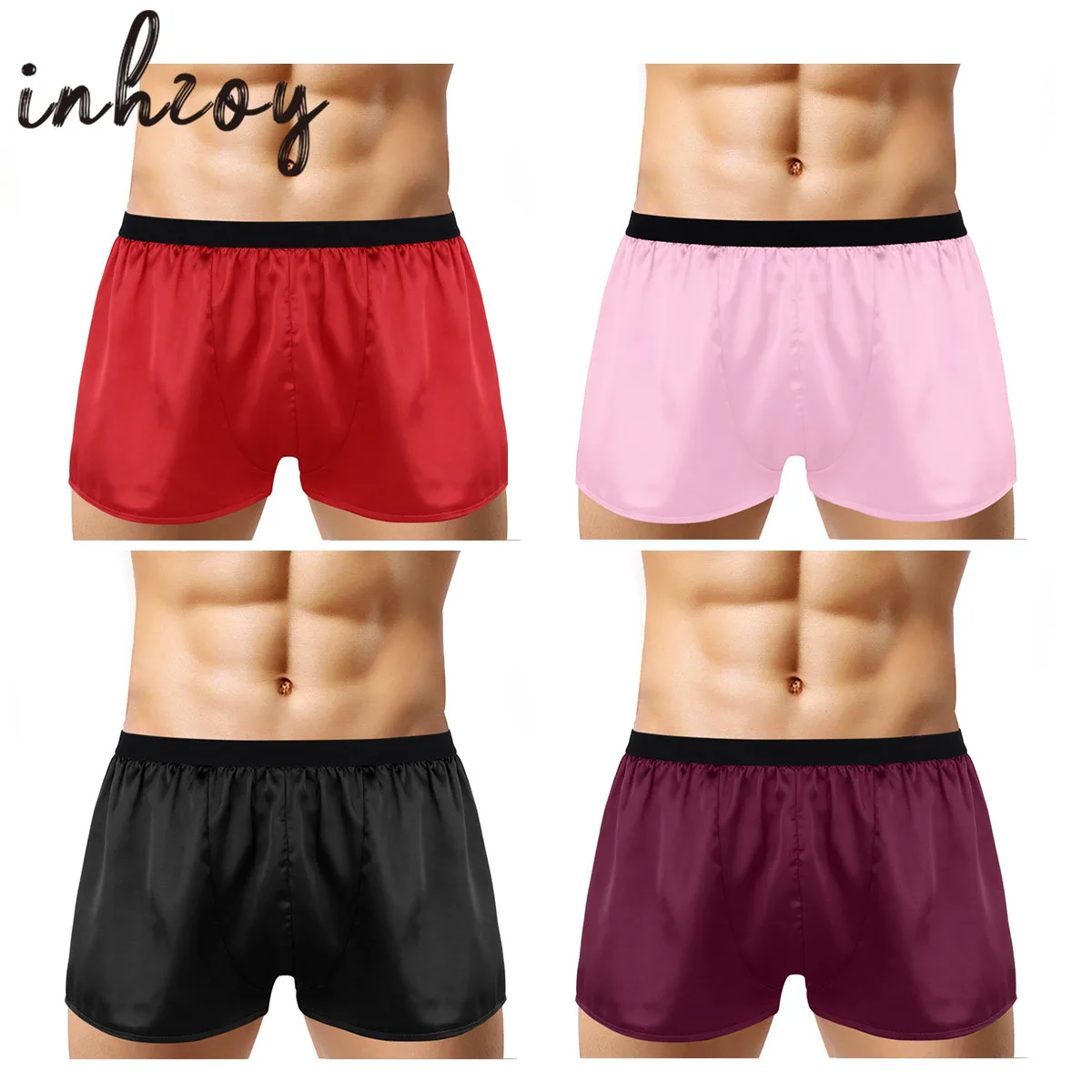 Mens Sexy Satin Boxer Briefs  Breathable Sissy Lingerie Shorts Panties Swim Underpants