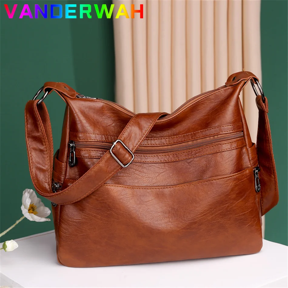 Luxury Pu Leather Messenger Bag Vintage Women Hand Bag Large Capacity Casual Hobo Handbag Purse Female Crossbody Shoulder Bags