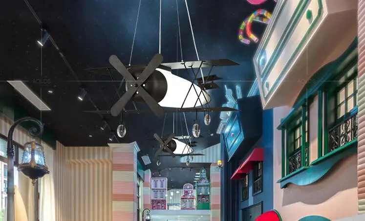 Retro industrial wind airplane chandelier creative personality restaurant Internet cafe clothing store window lamp children's ro