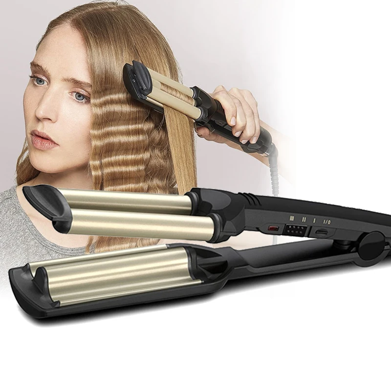 

Kemei Hair Curler Professional 3 Barrels Big Wave Curling Iron Crimping Iron Fluffy Rollers Egg Rolls Hair Volume Styling Tools