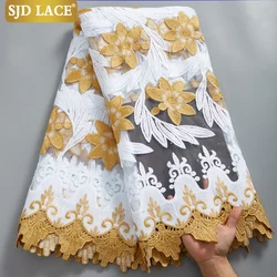 SJD LACE Guipure Cord Lace Embroidery Milk Silk High Quality African French Tulle Lace Fabric New Design Wedding Materials 2624