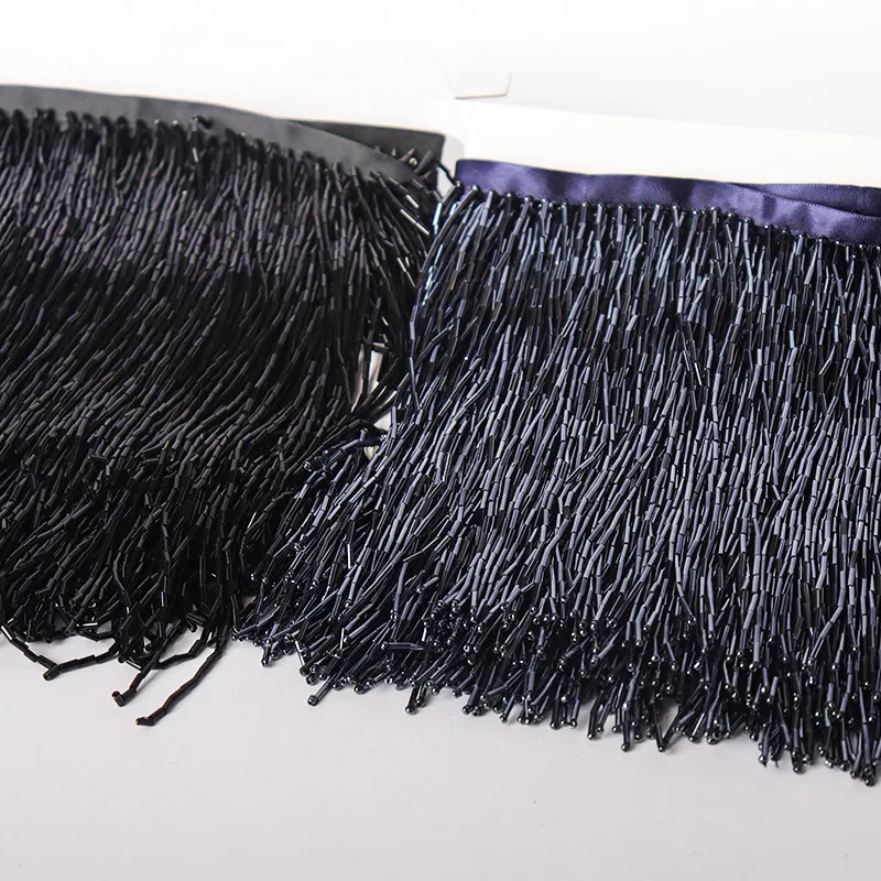 black heavy bead fringe tassel trim for dance costume, haute couture dress trimming beading fringe